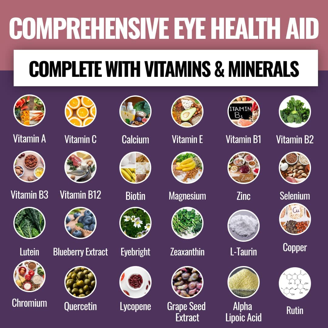 Eye and Vision Support for Adults, Lutein & Zeaxanthin Eye Health Supplements, Natural Eye Formula with Vitamin A, Zeaxanthin, Bilberry Extract for Eyebright & Lycopene Lens & Macular Support, 60 Ct