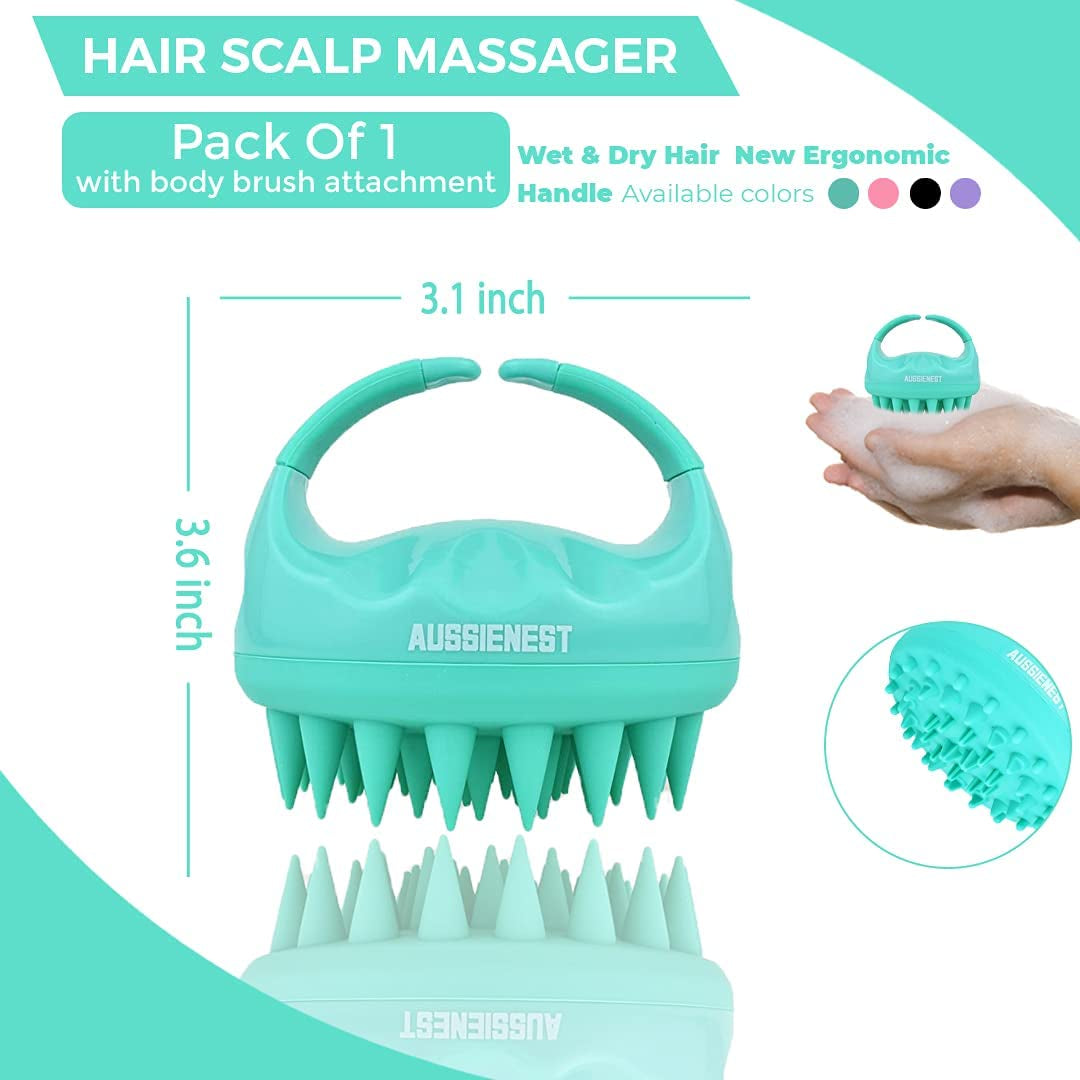 Hair Scalp Massager Shampoo Brush Shower Scrubber, Soft Silicone Bristles for Hair Wash with Body Brush Attachment That Removes Dandruff and Stimulate Hair Growth – Green