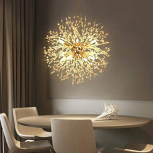 Load image into Gallery viewer, Modern Firework Chandeliers Dandelion Pendant Light, 8 Lights G9 Lamps Alloy Fixtures - with Bulb and 32 Strings Crystal, for Living Room, Bedroom, Dining, Foyer, Hallway, Shop (Gold, Warm Light)

