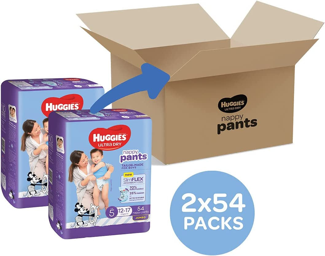 Ultra Dry Nappy Pants Boys Size 5 (12-17Kg) 108 Count (2 X 54 Pack) - Packaging May Vary