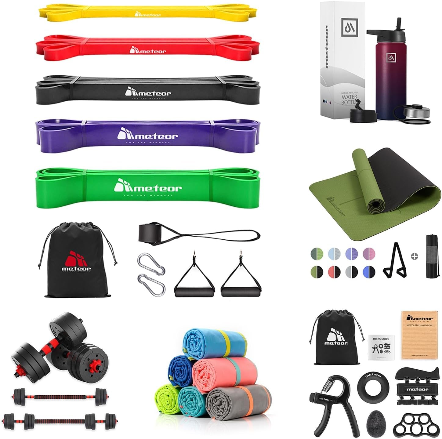 Meteor Essential Power Bands, Resistance Loop Set, Natural Latex Fitness Bands for Workout, Yoga, Weightlifting, Physical Therapy, Rehab, Bench Press, Dead Lift, Improve Mobility and Strength