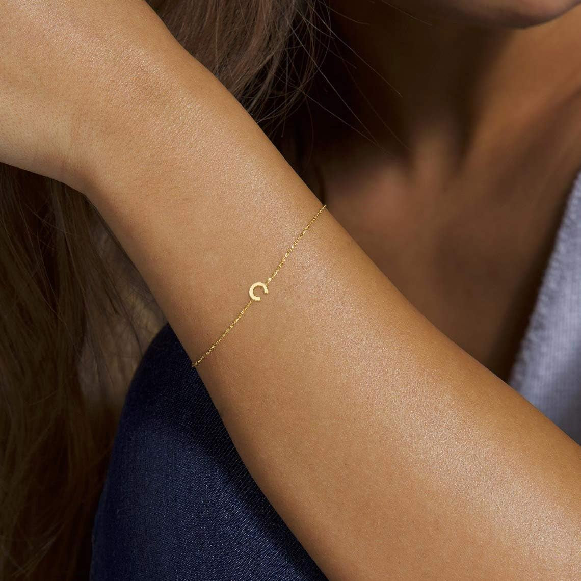 Dainty Gold Initial Bracelets for Women, 14K Gold Plated Dainty Personalized Gold Bracelets Initial Bracelets for Women Teen Girls Jewelry Chain Bracelets for Kids Toddler Little Girls Jewelry Gifts