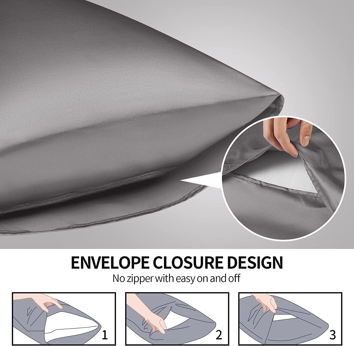 Mulberry Satin Silk Pillowcase for Hair and Skin - Soft Breathable Smooth Both Sided Silk Pillow Cover Pair - Standard Size 50X75Cm, Gray