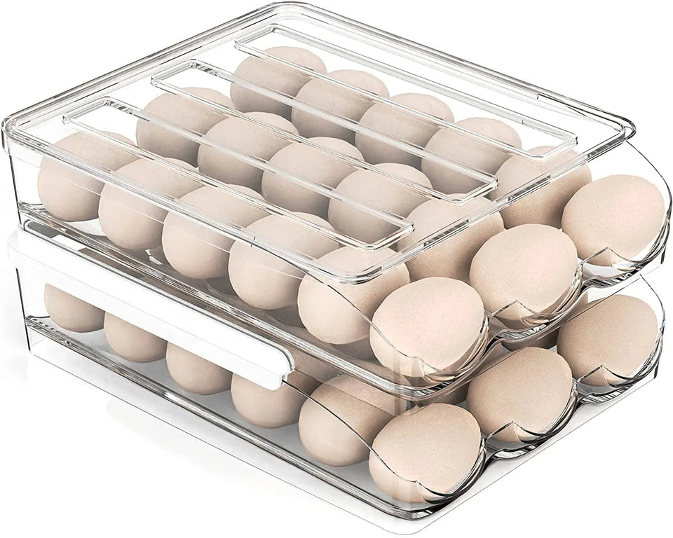 Large Capacity Egg Holder for Refrigerator, 36 Egg Fresh Storage Box for Fridge, Egg Storage Container Organizer Bin, Clear Plastic Storage Container，Egg Storage & Egg Tray (2 Layer)