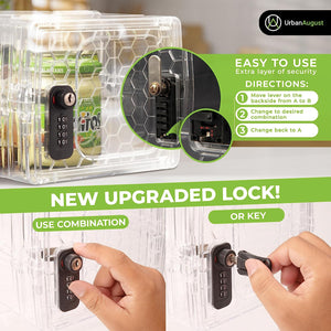 Dual Combination & Keyed Lockbox - Lockable Box for Everyday Use - Multi-Purpose Lock for Home & Office Safety - Made of Industrial-Grade Plastic - One Size (Clear)