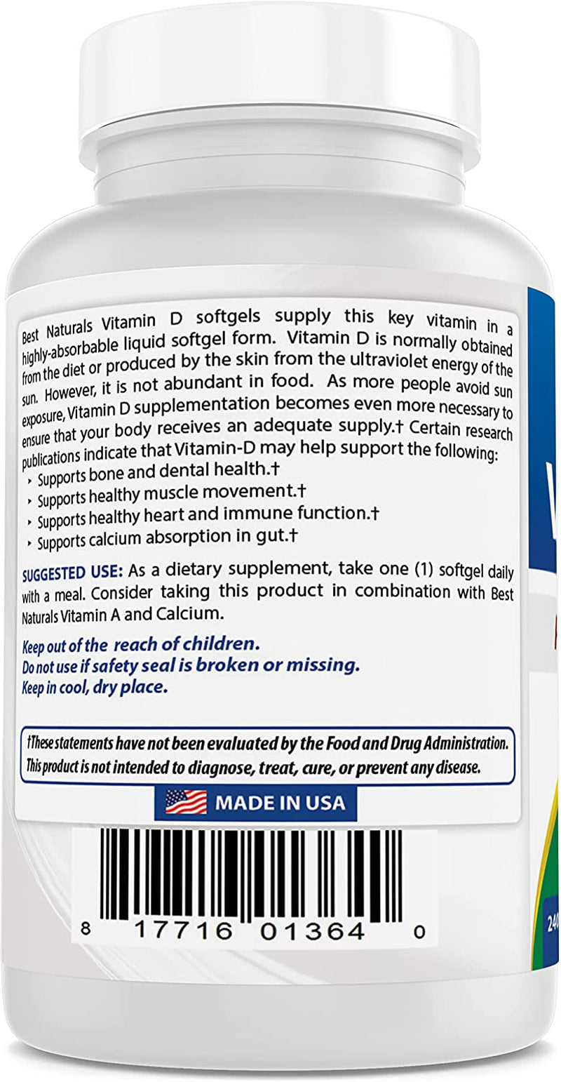 Vitamin D3 10000 IU for Stronger & Healthier Bones, 240 Count
