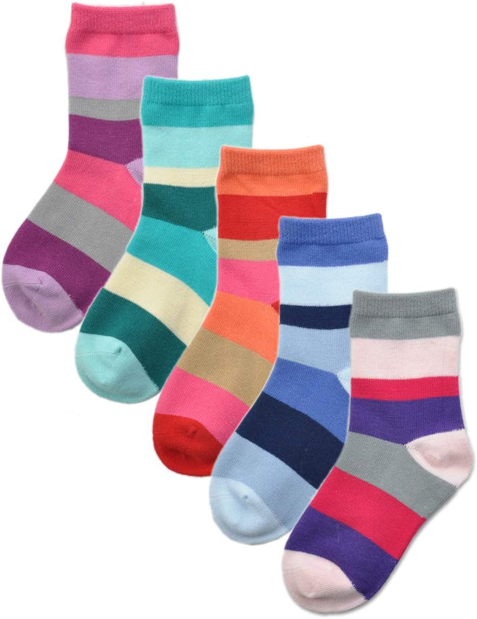 Kids Girls' 5 Pack Seamless Rainbow Stripes Crew Socks