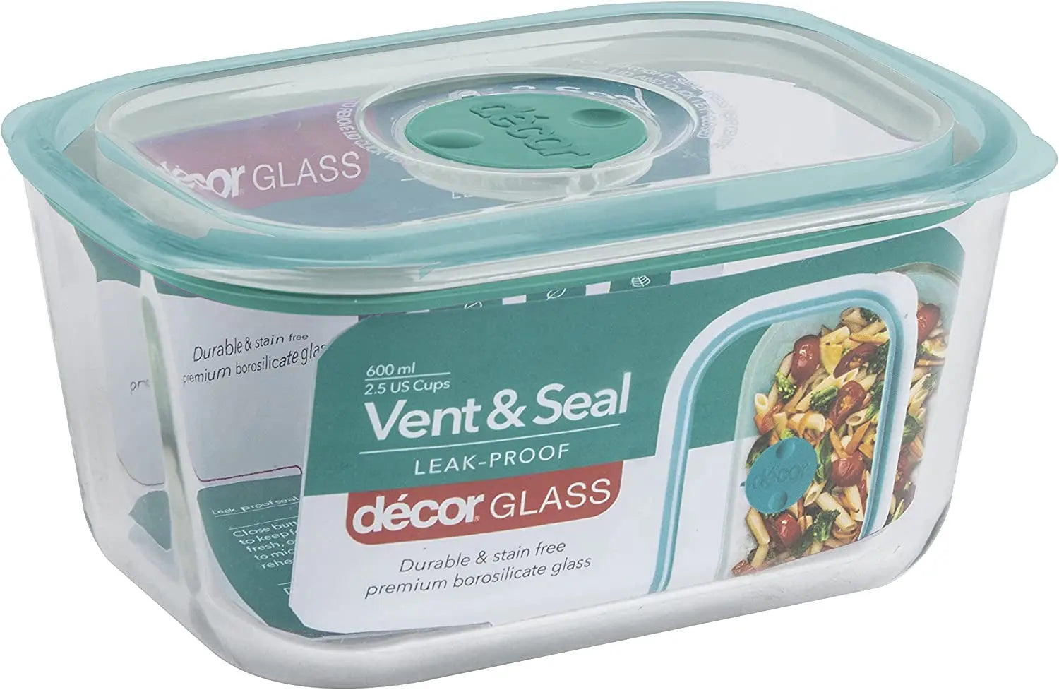 Vent & Seal Glass Oblong Food Container, 600Ml Capacity
