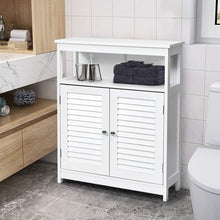 Load image into Gallery viewer, Bathroom Floor Cabinet, Wooden Storage Cabinet with Double Shutter Door &amp; Adjustable Shelf, Freestanding Toilet Organiser, Side Table for Bathroom Living Room Bedroom, Laundry Cupboard, White/Grey (White)
