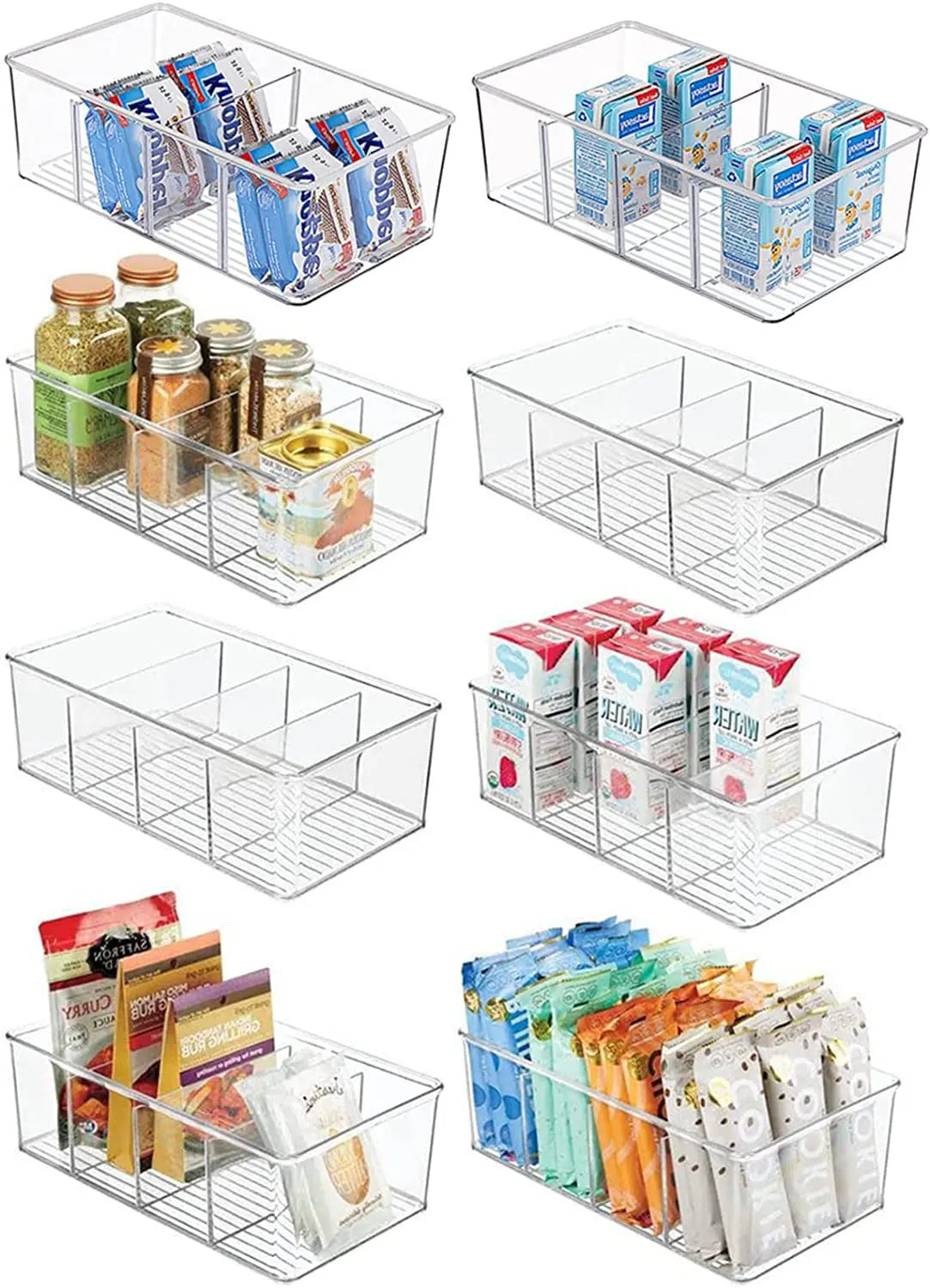 8 Pack Clear Food Storage Organizer Bins, Removable Snack Organizer Pantry Organization Storage Racks with Dividers for Kitchen, Fridge, Cabinet,Pantry,Bedrooms, Bathrooms
