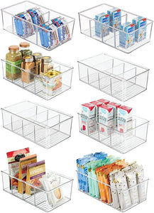 8 Pack Clear Food Storage Organizer Bins, Removable Snack Organizer Pantry Organization Storage Racks with Dividers for Kitchen, Fridge, Cabinet,Pantry,Bedrooms, Bathrooms