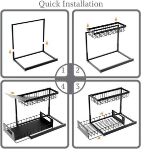 2 Tier under Sink Organiser, Sliding Cabinet Drawer Storage with Non-Slip Pads, Home Kitchen Pantry Bathroom Basket Storage Organiser Pull Out Bins, under Sink Shelf Caddy Storage Organisation (Metal - Black)