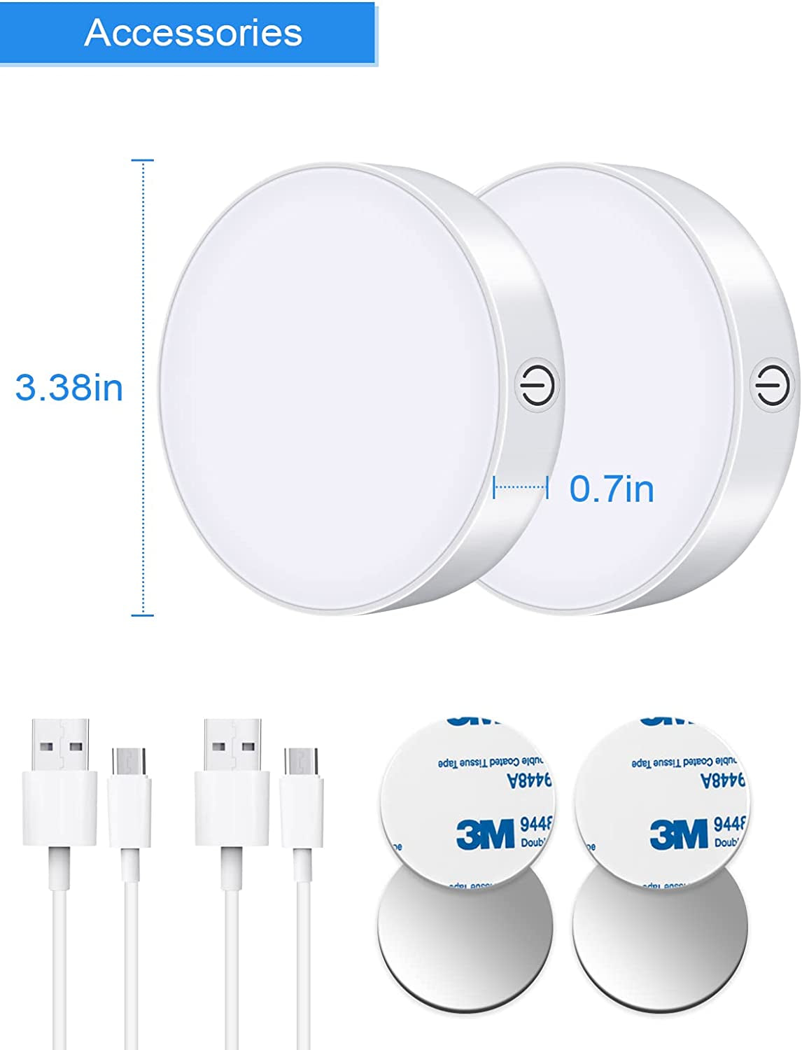 Dimmable Touch Light |  Buit-In 1000Mah Large Battery Rechargeable LED Tap Lights | Magnet Stick on Closet Light | Portable LED Puck Night Lights for Cabinet, Wardrobe, Counter, Kitchen, Bedroom