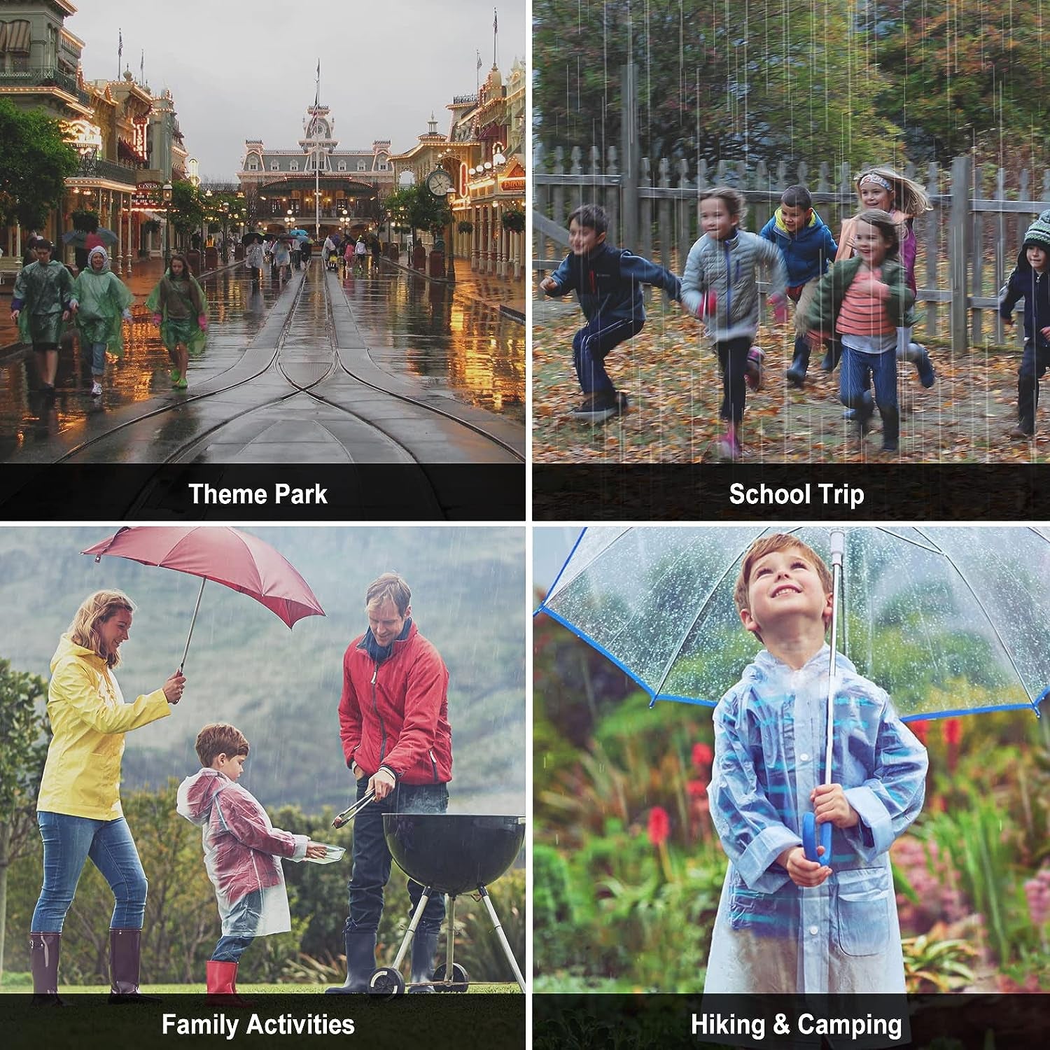 Reusable Raincoats 2 Pack EVA Rain Ponchos for Adults Kids, Rain Coats with Hood for Women Men Girl Boy