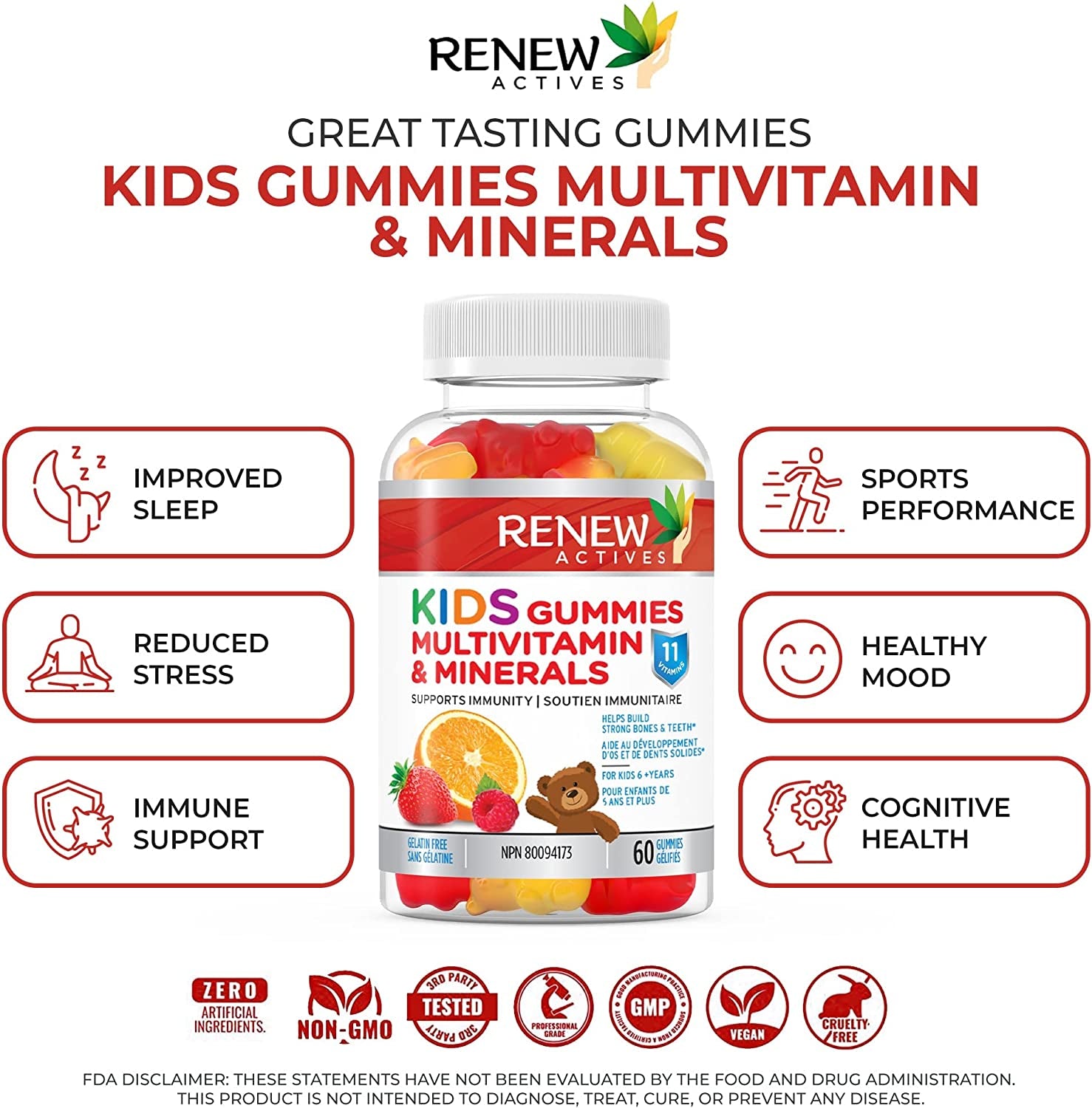 Kids Multivitamin Gummies, Maximum Nutrients Kids Vitamins (60 Count) Yummy Strawberry/Orange Kids Gummy Vitamins, No Artificial Colors or Flavors, Vegan, Made in Canada