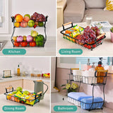 2 Tier Countertop Fruit Basket for Kitchen Vegetable Fruits Basket Bowl Stand Metal Rectangle Wire Basket Storage Holder for Fruits Veggies Bread Snacks Kitchen Organizer, Black