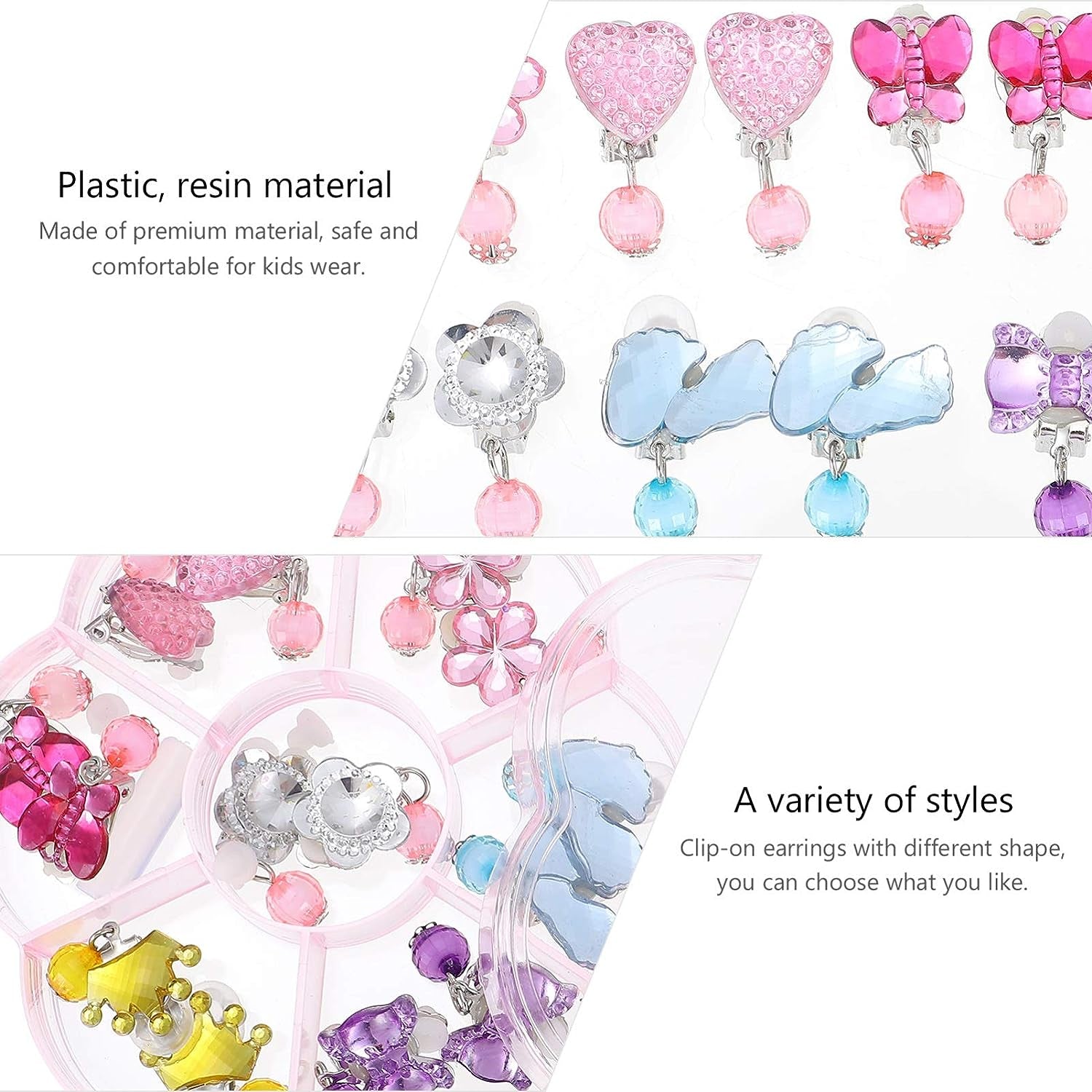 Clip on Earrings Princess Play Jewelry Earrings Set Resin Acrylic Clipon Earring Cartoon Dangle Eardrop for Little Girls Birthday Gift