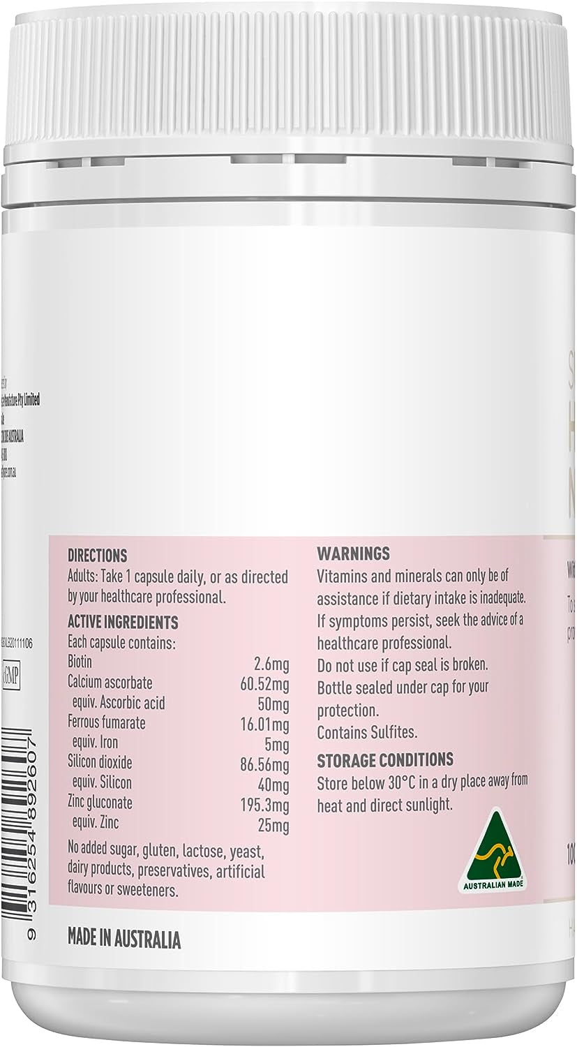 Super Hair, Skin and Nails - 100 Capsules, Pink | with Biotin, Zinc and Vitamin C