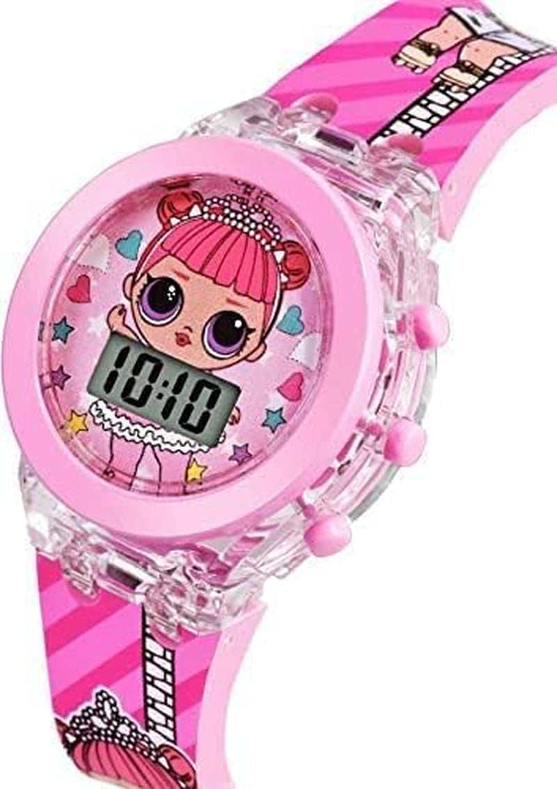Digital LOL round Shape Pink Led Glowing Watch for Girls, Pink, Strap, Pink, Strap