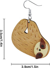Load image into Gallery viewer, Animal Dangles Earrings | Sloth Dangle Earrings Stud | Cute Wooden Ear Studs for Women, Girls, Sloths Lovers, 1 Pair, Unique Birthday Gift
