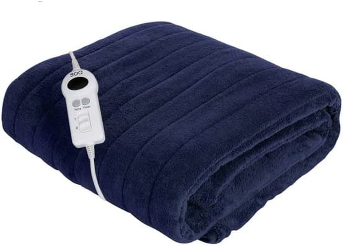 Electric Heated Throw Rug Snuggle Blanket 9 Smart Heat Settings Timer Control Washable Fleece Winter Snuggle Blanket T,160 X130Cm (Navy Blue)