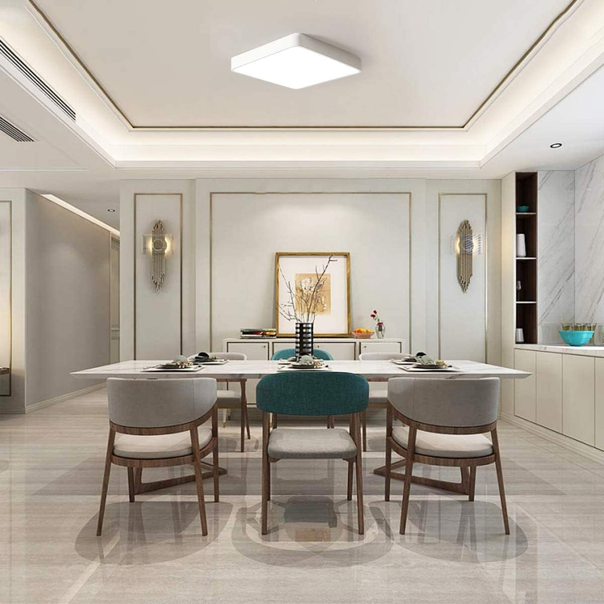 LED Flush Mount Ceiling Light,12-Inch 24W Equivalen Ceiling Lamp Square,6500K Cool White Lighting Fixture for Living Room/Kitchen/Bedroom/Dining Room,White