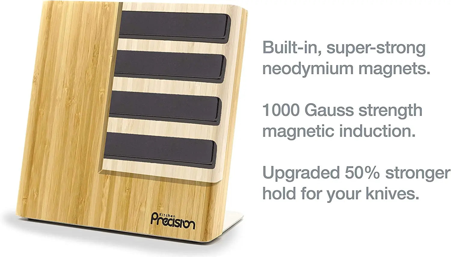 Magnetic Knife Holder - All Natural Bamboo Knife Block for Kitchen Counter - Universal Wooden Storage Stand for Small & Large Knives with Neodymium Magnets for Kitchen Storage & Organisation