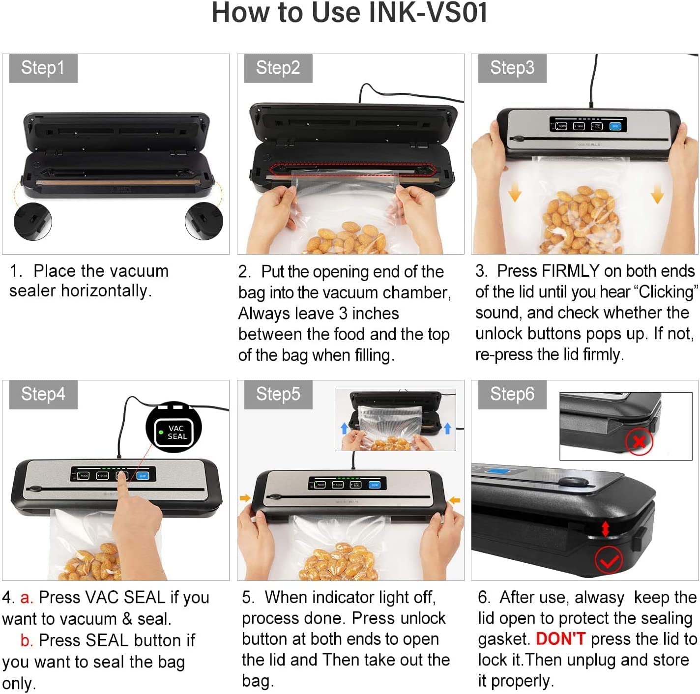Vacuum Sealer Automatic Sealing Machine for Food Preservation Dry Moist Sealing Modes with Built-In Cutter Starter Kit Easy Cleaning Stainless Steel Panel Compact Design Led Indicator Lights