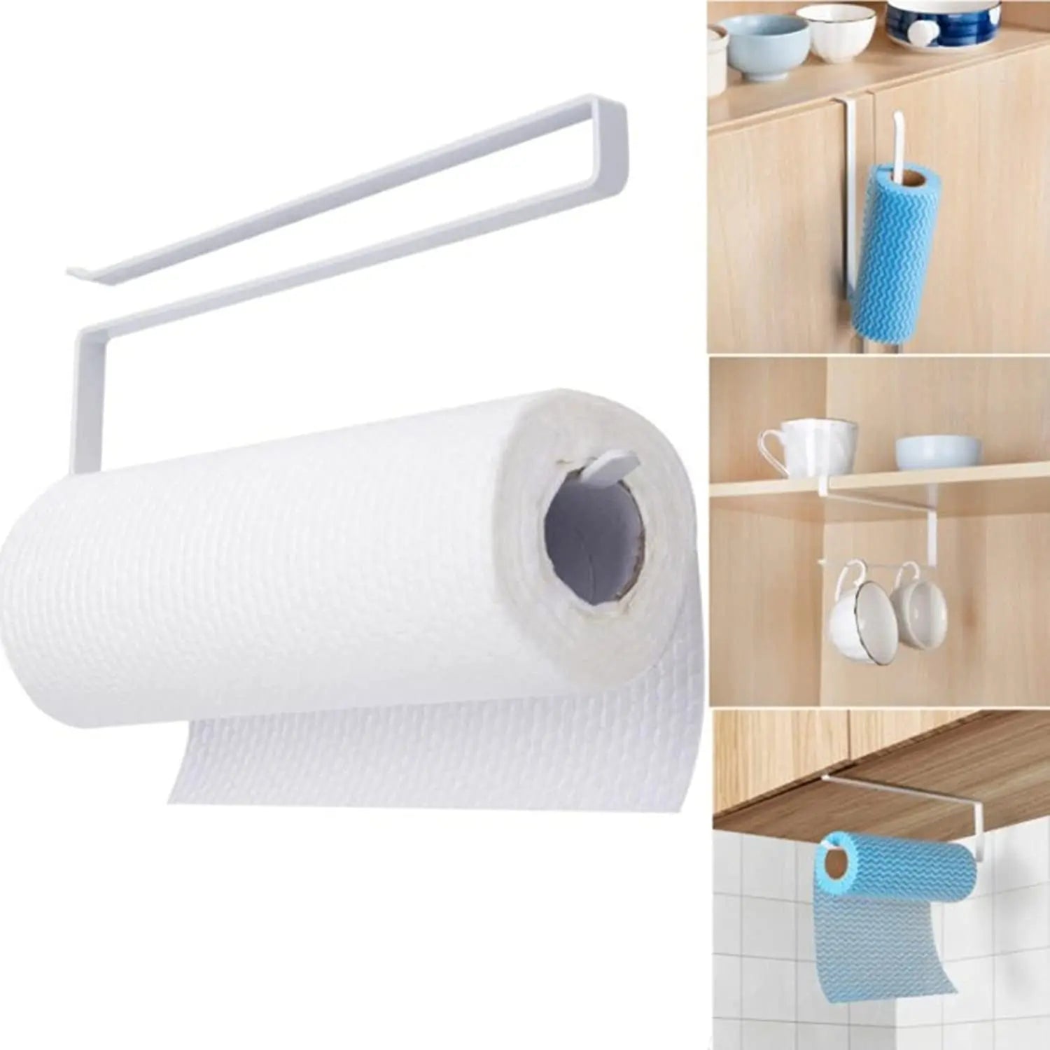 Paper Roll Holder, Paper Towel Roll Holder Dispenser Napkins Storage Rack Paper Towel Holder under Kitchen Cabinet Hanging Paper Towel Rack Hanger