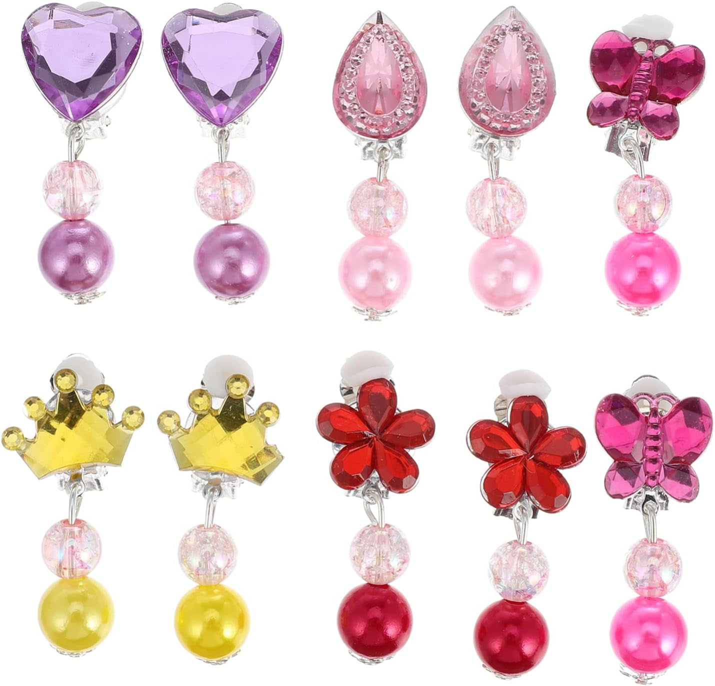 Pairs Crystal Clip on Earrings Girls Princess Play Jewelry Dangle Earring Clip on Earrings Jewelry Set