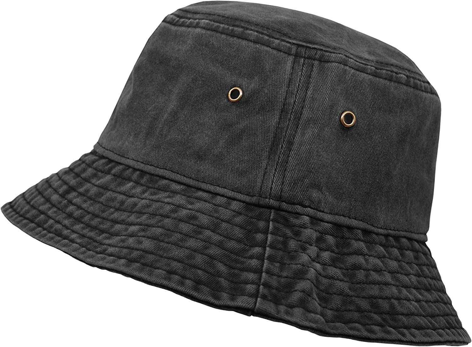 Bucket Hat, Wide Brim Washed Denim Cotton Outdoor Sun Hat Flat Top Cap for Fishing Hiking Beach Sports