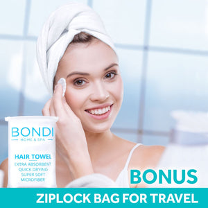 BONDI HOME SPA Microfibre Hair Towel Wrap - anti Frizz Hair Drying Towel for Long, Thick or Curly Hair - Dries Hair 50% Faster - Super Absorbent - XL (107 X 56) - Rectangle