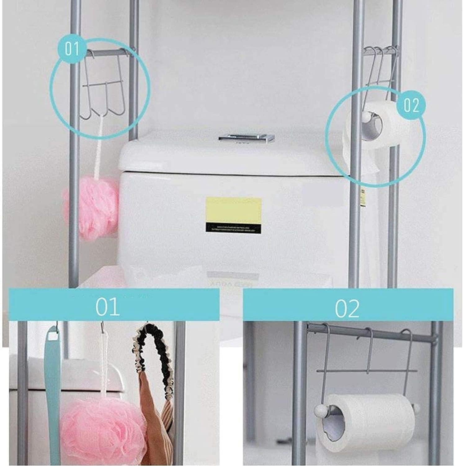 Bathroom Shelf,Unit Organizer over the Toilet Storage Shelves Organizer,3-Tier Space Saver over Toilet Rack,48 X 25 X 166Cm