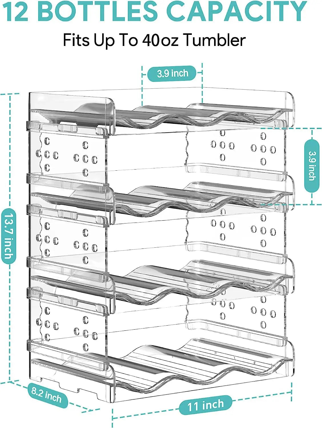 Water Bottle Organiser, Water Bottle Holder Plastic Stackable Water Bottle Storage Rack for Kitchen Cabinets, Countertop, Pantry Storage and Fridge, Free-Standing Tumbler Kitchen Storage Holder for Wine and Drink Bottles (4 Pack)