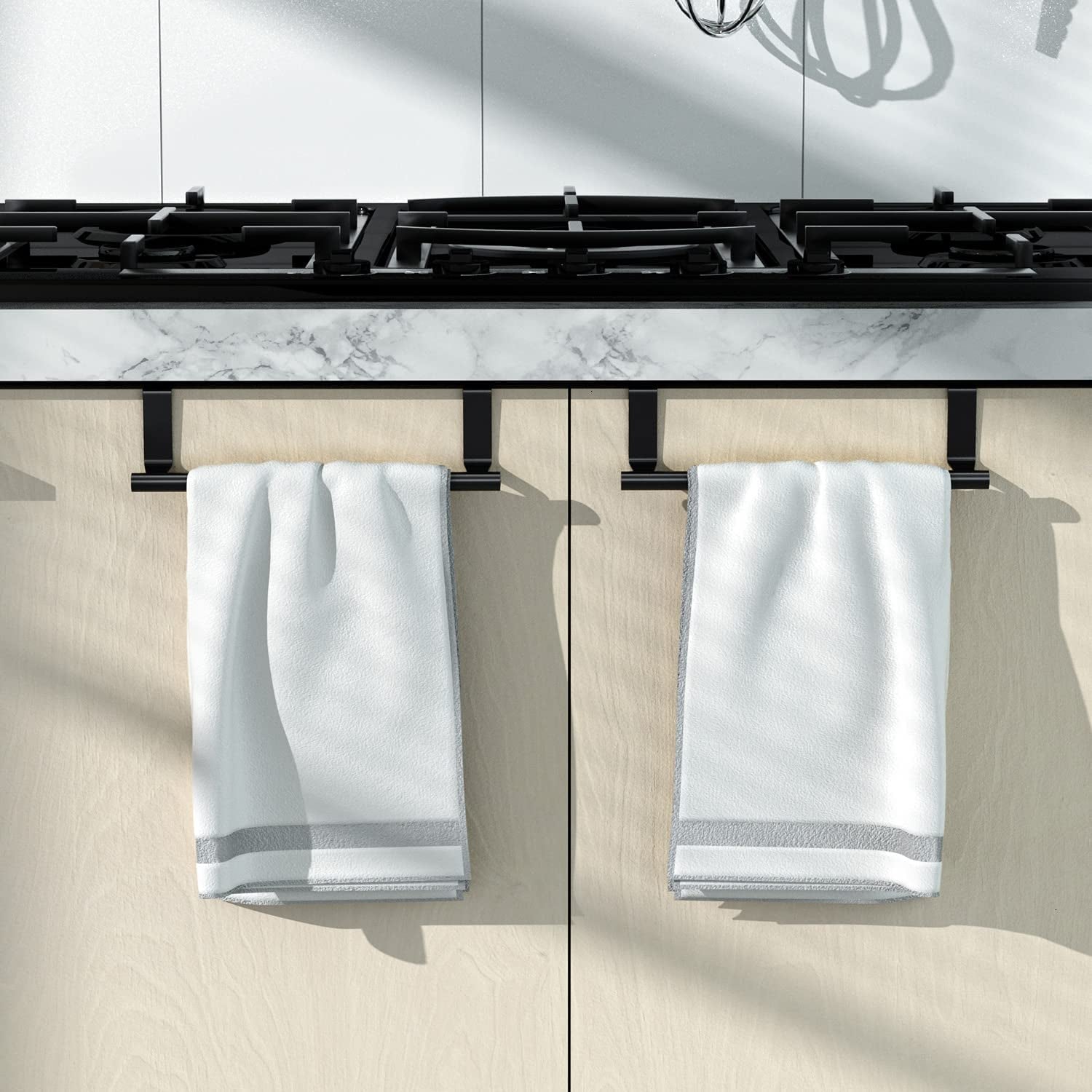 Stainless Steel over Door Towel Rack Bar Holders for Universal Fit on over Cabinet Cupboard Doors 2 Pack Black