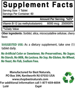 Vitamin B-12 as Methylcobalamin (Methyl B12), 6000 Mcg 60 Sublingual Tablets (60 Count (Pack of 2))