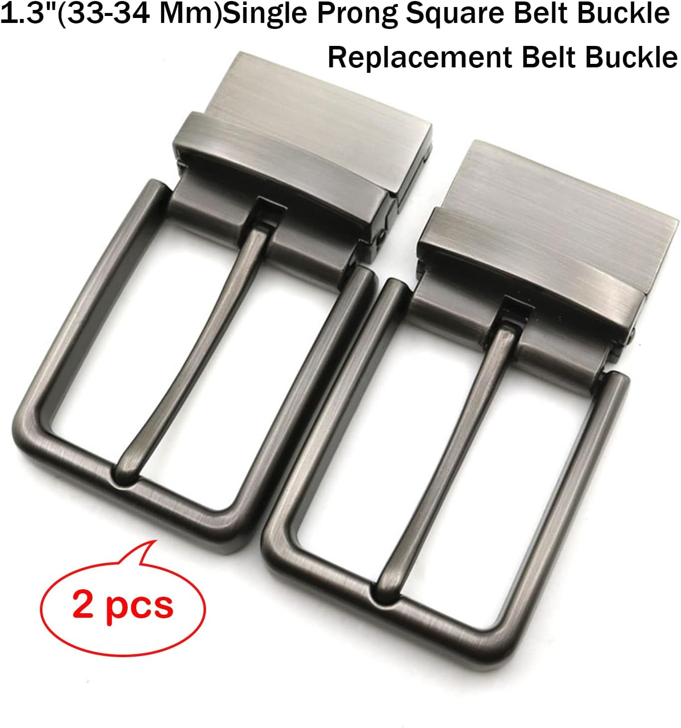 2 Pcs Generic 1.3"(33-34 Mm) Single Prong Square Belt Buckle Replacement Belt Buckle, Men Metal Belt Buckle Replacement Rectangular Pin Buckle, Single Prong Rectangular Pin Belt Buckle