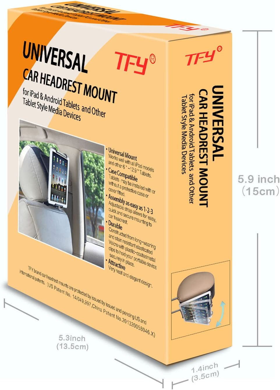 Universal Car Headrest Mount Holder with Angle- Adjustable Holding Clamp for 6-12.9 Inch Tablets