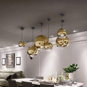 Adjustable Silver/Gold Pendant Light, Modern LED Mirror Plated Ball Chandelier, E27 Restaurant Stairs Ceiling Lamp Cafe Office Bar Decoration Fixture Lights Hanging Lamp
