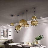 Adjustable Silver/Gold Pendant Light, Modern LED Mirror Plated Ball Chandelier, E27 Restaurant Stairs Ceiling Lamp Cafe Office Bar Decoration Fixture Lights Hanging Lamp