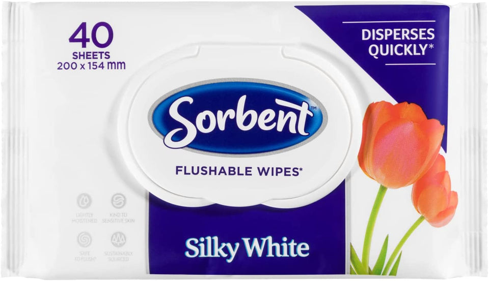 Silky White Flushable Wipes 40 Sheets (Pack of 14)