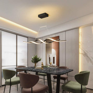 Modern Chandelier,Dimmable LED Pendant Light with Remote Control,Acrylic Wave Contemporary Chandeliers for Dining Rooms Dinner Table Kitchen Restaurant,3000K-6000K,28W,Black