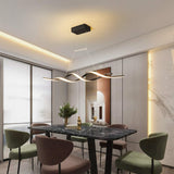Modern Chandelier,Dimmable LED Pendant Light with Remote Control,Acrylic Wave Contemporary Chandeliers for Dining Rooms Dinner Table Kitchen Restaurant,3000K-6000K,28W,Black