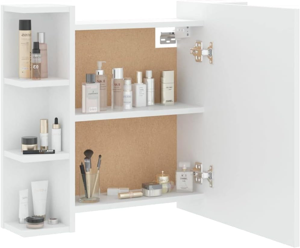 Mirror Cabinet with LED Bathroom Vanity Unit Wall-Mounted Make up Cosmetic Jewellery Dressing Mirror with Storage Shelf White