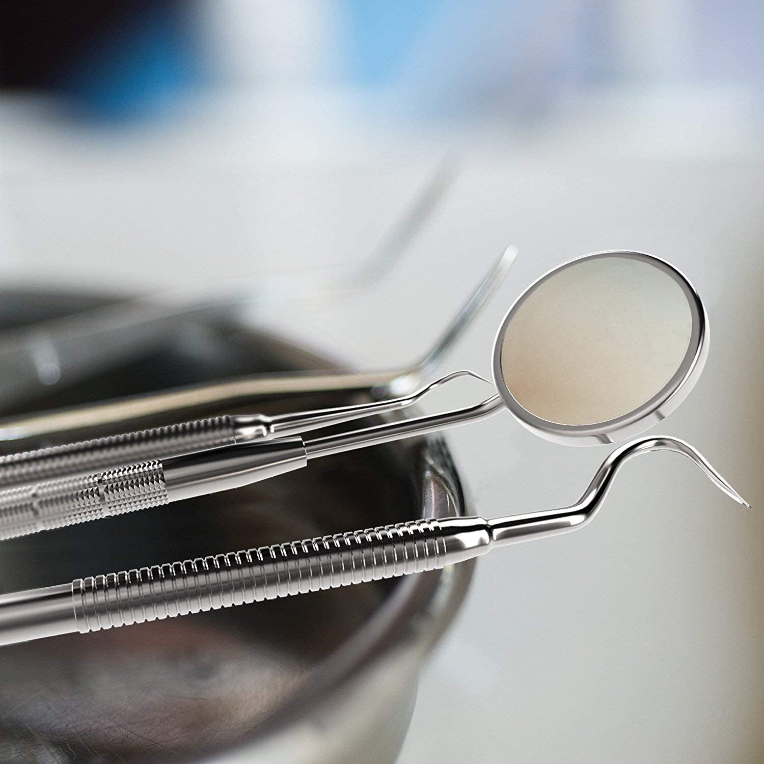 Dental Cleaning Tools 6 Pack, Professional Dental Hygiene Kit Teeth Tool Set for Home Use Stainless Steel Mouth Mirror Tweezers Dental Picks Oral Care Set to Remover Tartar, Tooth Scraper