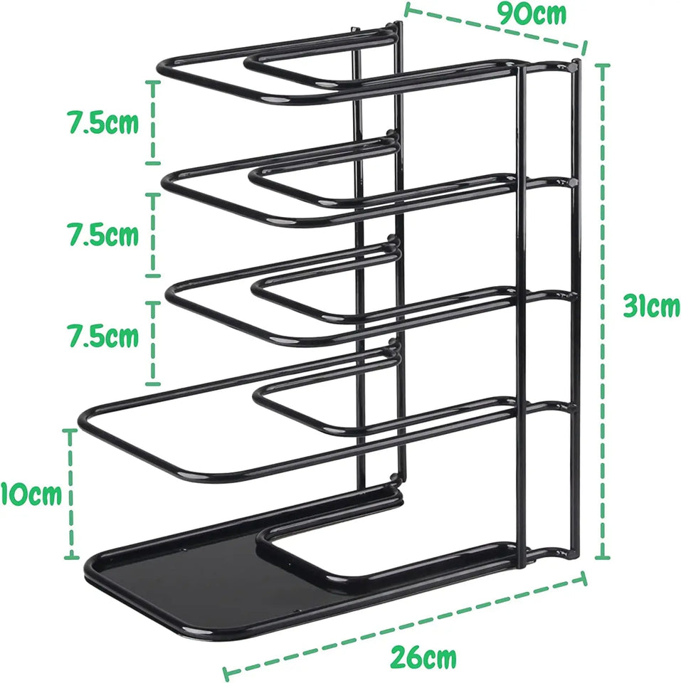 Heavy Duty Pots N Pan Organizer Rack | Kitchen Cabinet Storage Organizers for Cookware, Pot Lid Holder, Cast Iron Skillet, Bakeware - No Assembly Required
