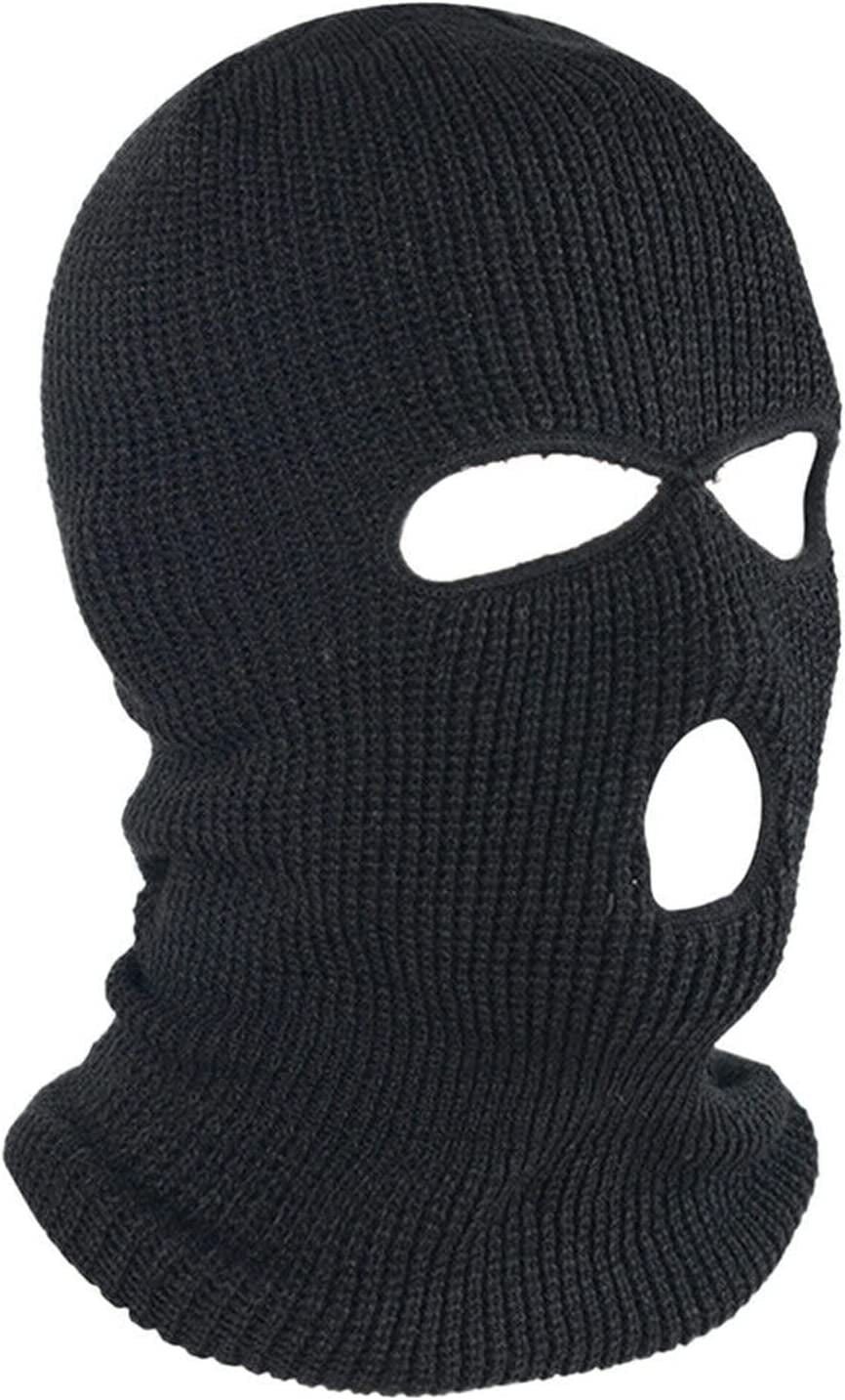 3 Holes Black Balaclava Style Windproof Mask Neck Warmer Ski Hat Fishing 3 Hole Beanie Face Mask Ski-Warm Knit-Men and Women Black