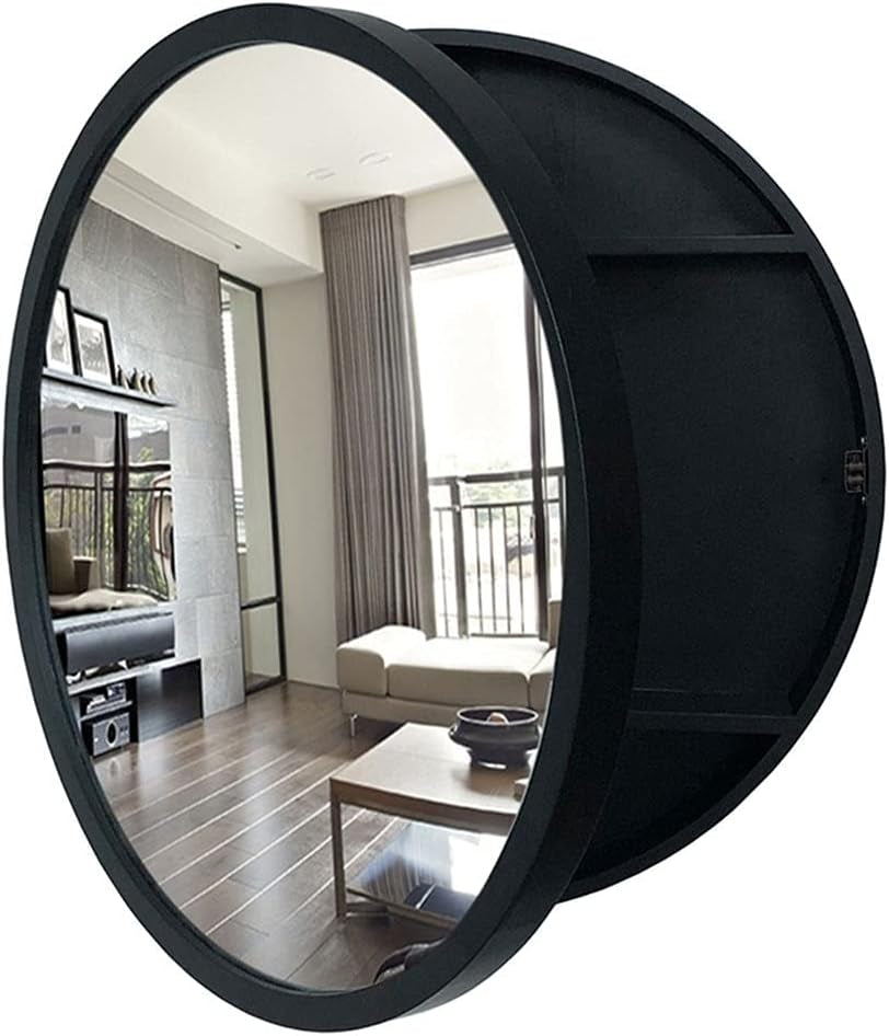 Bathroom round  Wall-Mounted Wooden  Bedroom Wall-Mounted Makeup Mirror with Storage Box round Vanity Mirror with Storage Rack