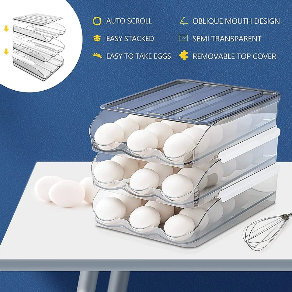 Large Capacity Egg Holder for Refrigerator, 36 Egg Fresh Storage Box for Fridge, Egg Storage Container Organizer Bin, Clear Plastic Storage Container，Egg Storage & Egg Tray (2 Layer)