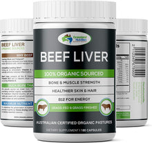 Load image into Gallery viewer, Grass Fed Beef Liver 100% Organic Sourced — Natural B12 for Energy, Iron &amp; Vitamin a (180 Capsules)
